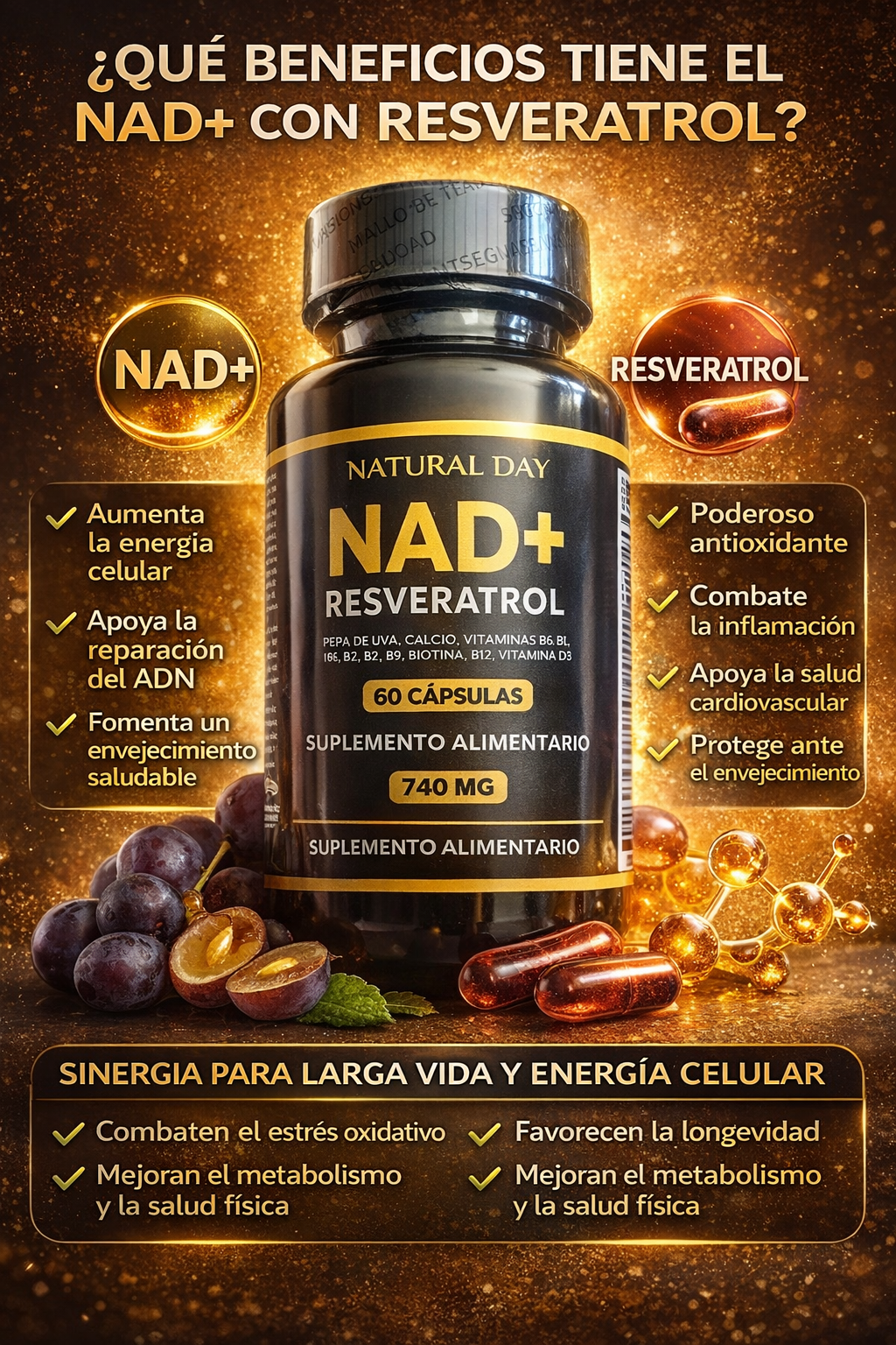 NAD + RESVERATROL NATURAL DAY 60 CAP ORIGINAL