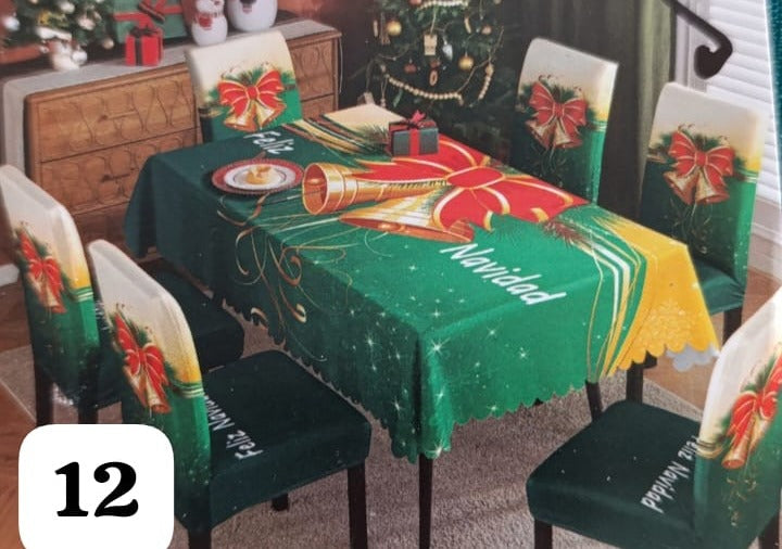 Set de 7 piezas (6 Fundas + 1 Mantel) Navideños