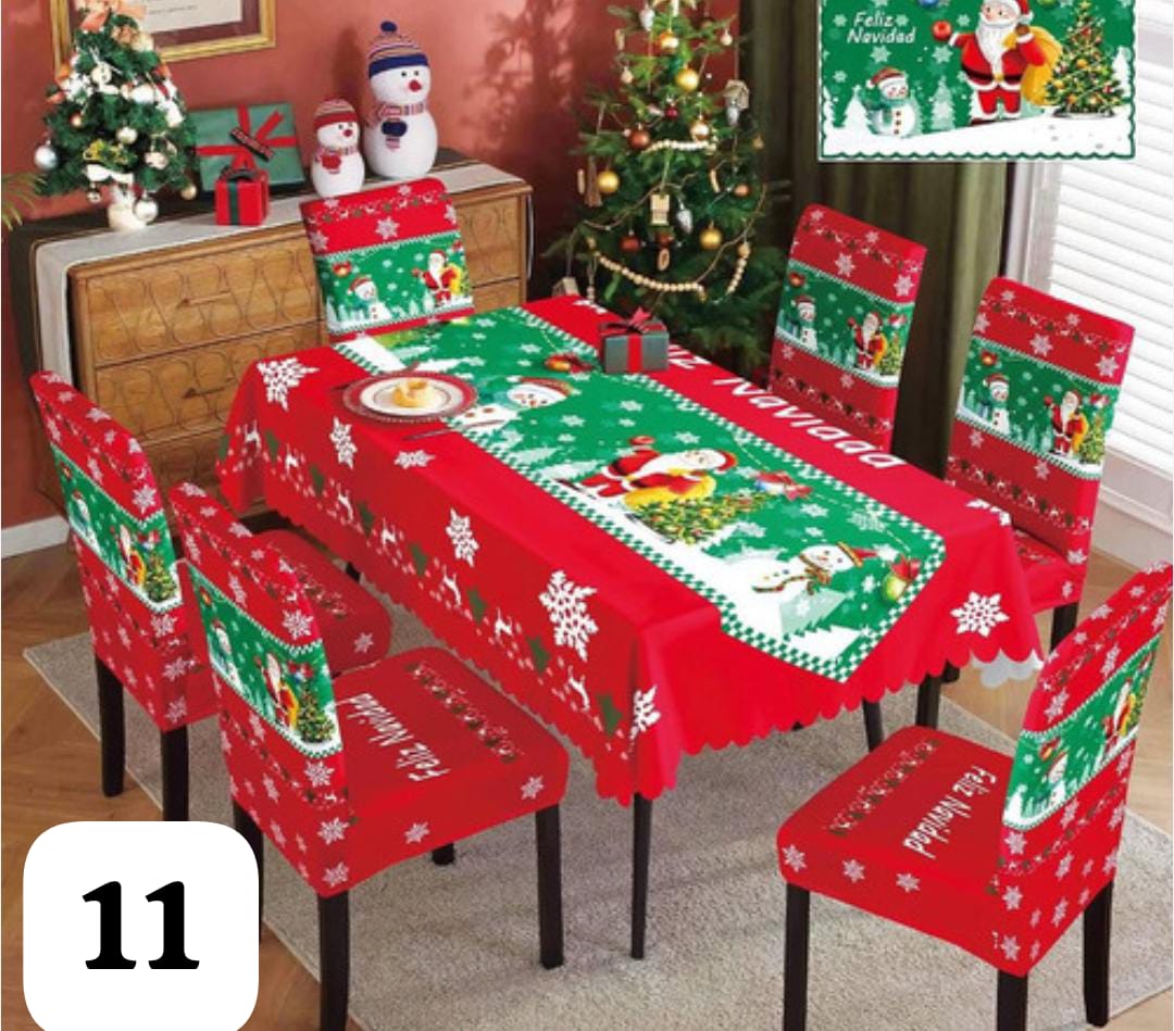 Set de 7 piezas (6 Fundas + 1 Mantel) Navideños