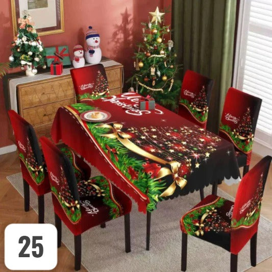 Set de 7 piezas (6 Fundas + 1 Mantel) Navideños