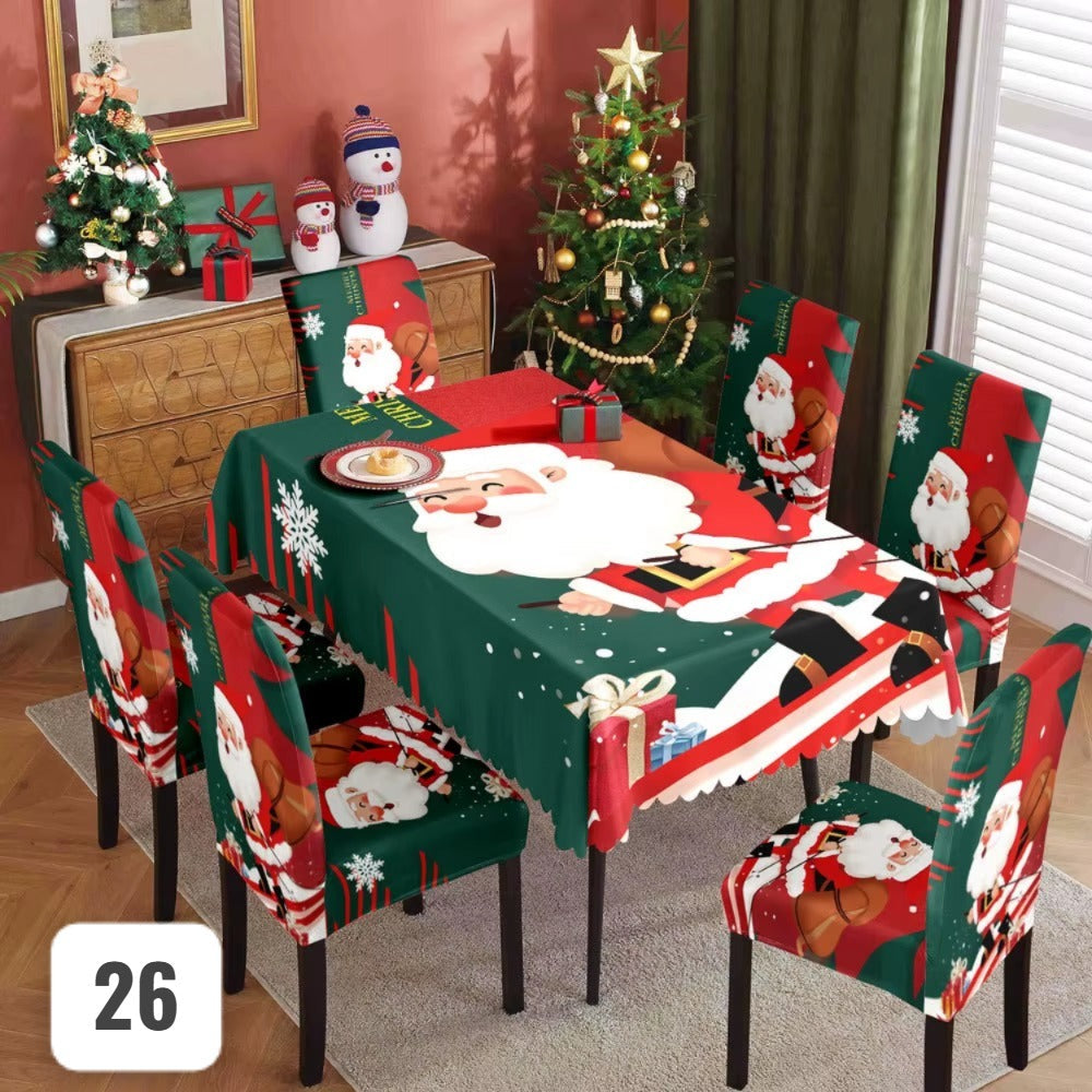 Set de 7 piezas (6 Fundas + 1 Mantel) Navideños