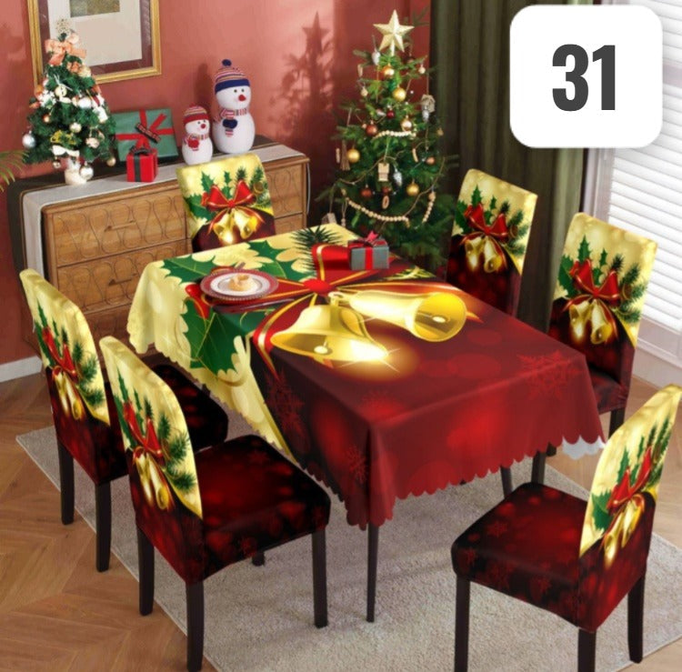 Set de 7 piezas (6 Fundas + 1 Mantel) Navideños