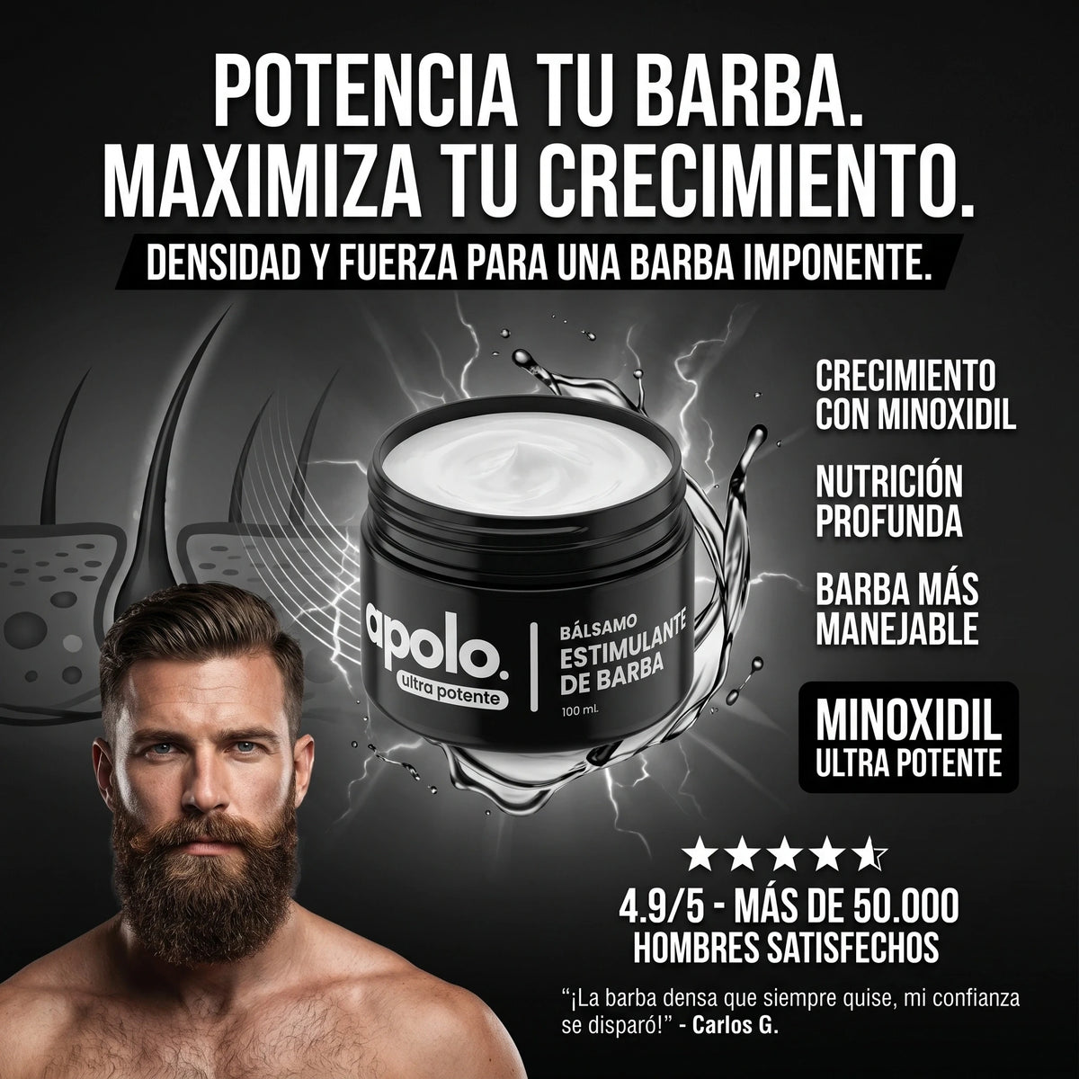 SOLO HOY 2X1 BÁLSAMO PARA BARBA CON MINOXIDIL 20%