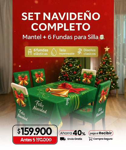 Set de 7 piezas (6 Fundas + 1 Mantel) Navideños